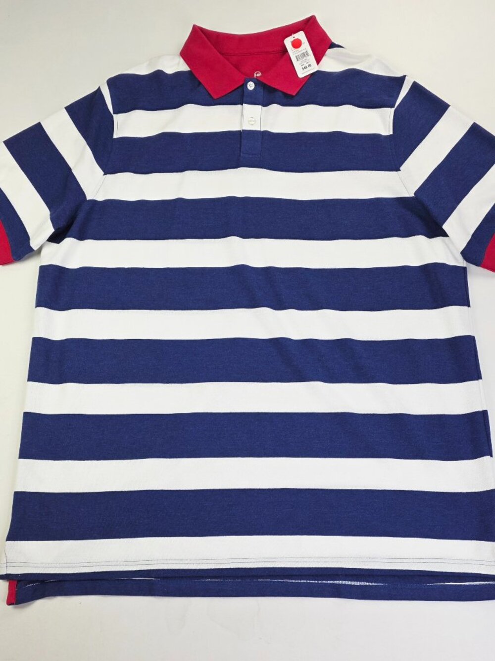 HB Harbor Bay Size 3XLT Mens White Blue Stripe Red Spread Collar Polo NWT